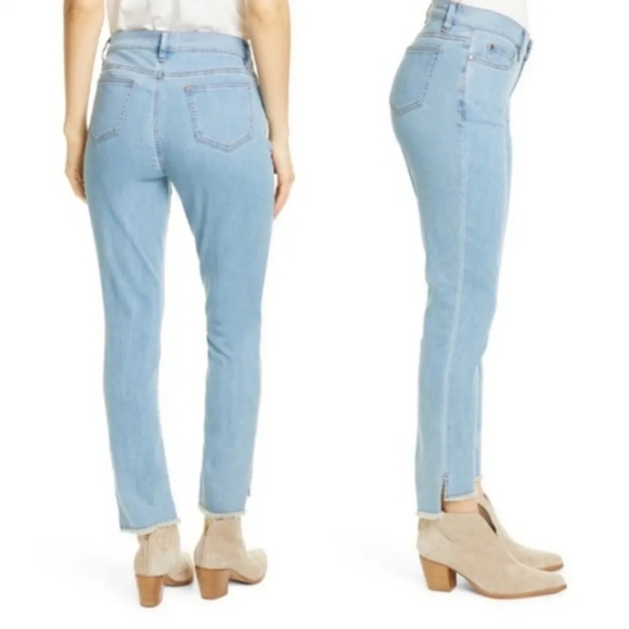 Eileen Fisher Jeans 8 Blue Raw Step Hem Ankle Organic Cotton Stretch - Picture 3 of 11